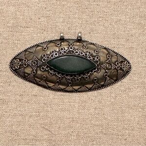 Vintage | Pendant | Turkmen Lightly Gold Gilded Silver Pendant With Green Agate